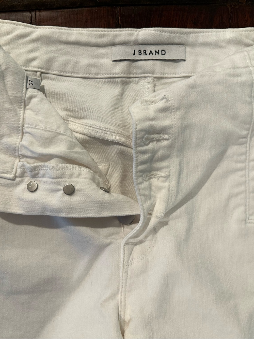 J Brand White High-Rise Button-Fly Jeans with Silver Hardware